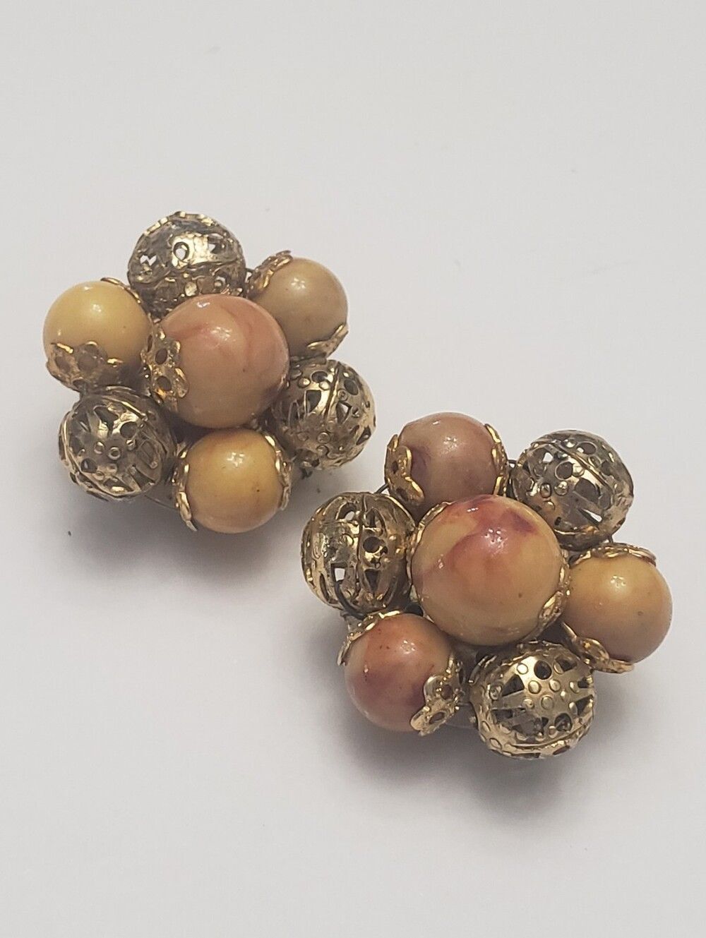 Vintage HONG KONG Bead Cluster Clip On Earrings